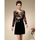 Women's Casual/Daily Simple Sheath Dress,Embroidered Round Neck Above Knee Long Sleeve Red / Orange Polyester Spring