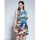 Boutique S Women's Casual/Daily Cute A Line Dress,Print Round Neck Above Knee Sleeveless Blue Cotton Summer