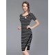 Boutique S Going out /Daily Cute Sheath DressStriped Round Neck Midi Short Sleeve White/Polyester Summer Mid Rise