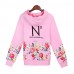 Women's Print Pink / White Sweats & Hoodies , Casual Hoodie Long Sleeve