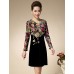 Women's Casual/Daily Simple Sheath Dress,Embroidered Round Neck Above Knee Long Sleeve Red / Orange Polyester Spring