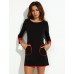 Women's Patchwork Black Dress , Casual / Work Round Neck Long Sleeve