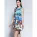 Boutique S Women's Casual/Daily Cute A Line Dress,Print Round Neck Above Knee Sleeveless Blue Cotton Summer