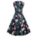 Women's Plus Size Vintage Swing Dress,Floral Square Neck Knee-length Sleeveless Blue / Red / White / Black Cotton Summer