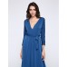 Women's Party/Cocktail Plus Size Plus Size Dress,Solid V Neck Midi Long Sleeve Blue Spandex Fall