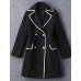  Women's Going out Vintage Coat,Solid Notch Lapel Long Sleeve Winter Black Wool Opaque