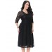 Women's Beach Plus Size / Skater Dress,Solid Deep V Knee-length ? Sleeve Black Polyester Spring