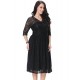 Women's Beach Plus Size / Skater Dress,Solid Deep V Knee-length ? Sleeve Black Polyester Spring