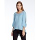 Women's Going out Simple Summer Blouse,Solid Round Neck ? Sleeve Blue Polyester Thin