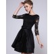 Women's Party/Cocktail / Plus Size Sophisticated Lace / Little Black / Skater Dress,Solid Round Neck Above Knee ? Sleeve BlackPolyester /