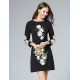 Boutique S Women's Casual/Daily Vintage Shift Dress,Embroidered Round Neck Above Knee Long Sleeve Polyester Fall