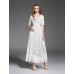 Women's Going out Simple A Line Dress,Solid / Geometric Boat Neck Midi Short Sleeve White Polyester Summer