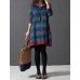 Casual/Daily / Plus Size Cute Dress Round Neck Above Knee Long Sleeve Blue Cotton / Linen Spring / Fall / Winter Inelastic Medium