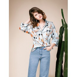 LIANGSANSHIWomen's Casual/Daily Street chic Summer Shirt,Print Shirt Collar ? Sleeve Blue Polyester / Others Thin