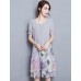 Women's Going out Street chic Plus Size / Chiffon Dress,Floral Round Neck Knee-length Short Sleeve Gray Summer