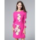 Boutique S Women's Casual/Daily Vintage Shift Dress,Embroidered Round Neck Above Knee Long Sleeve Polyester Fall