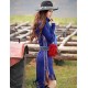 Our StoryGoing out Vintage Sheath DressPaisley Round Neck Midi Long Sleeve Blue Polyester / Spandex Spring