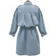 Women's Plus Size Street chic Loose Dress,Solid Shirt Collar Above Knee Long Sleeve Blue Spandex Summer